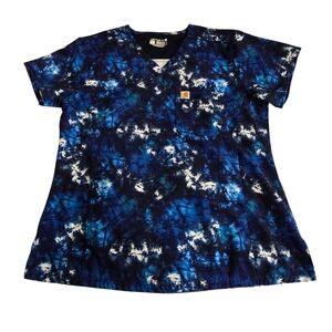 Carhartt Womens Scrub Top V-neck Modern Fit Blue Pattern Sz. Large